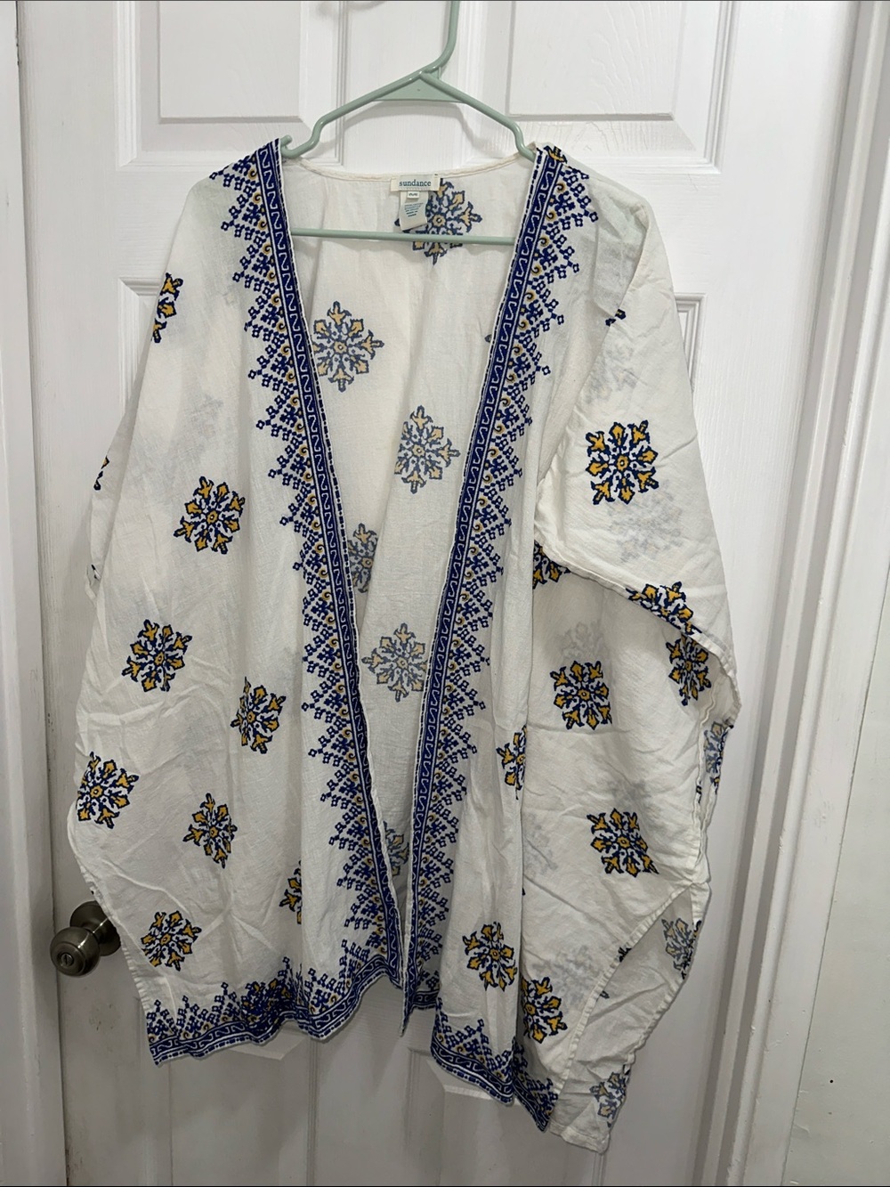 Sundance White Open-Front Embroidered Kimono Swim Coverup